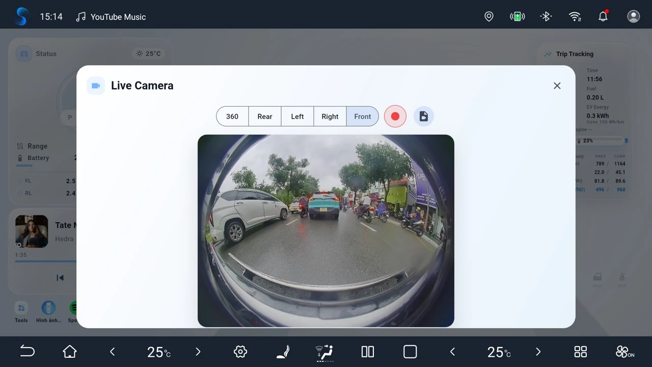 Kim Launcher Live Camera showing the front camera view and recording controls