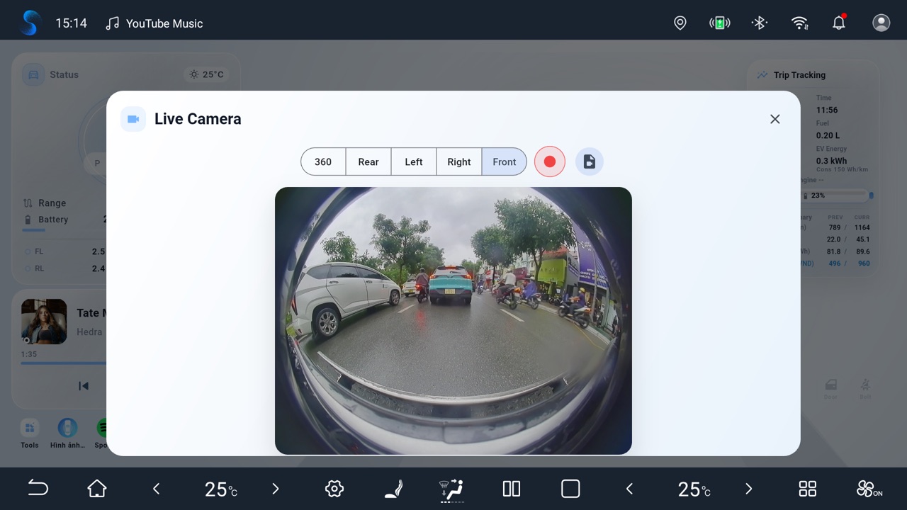 Kim Launcher Live Camera showing the front camera view and recording controls